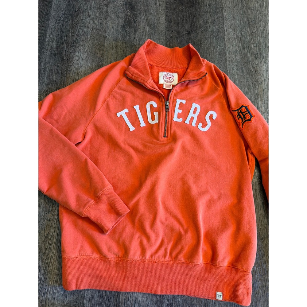 47 Brand Detroit Tigers Womens Orange Quarter Zip Sweatshirt MLB Fleece Medium